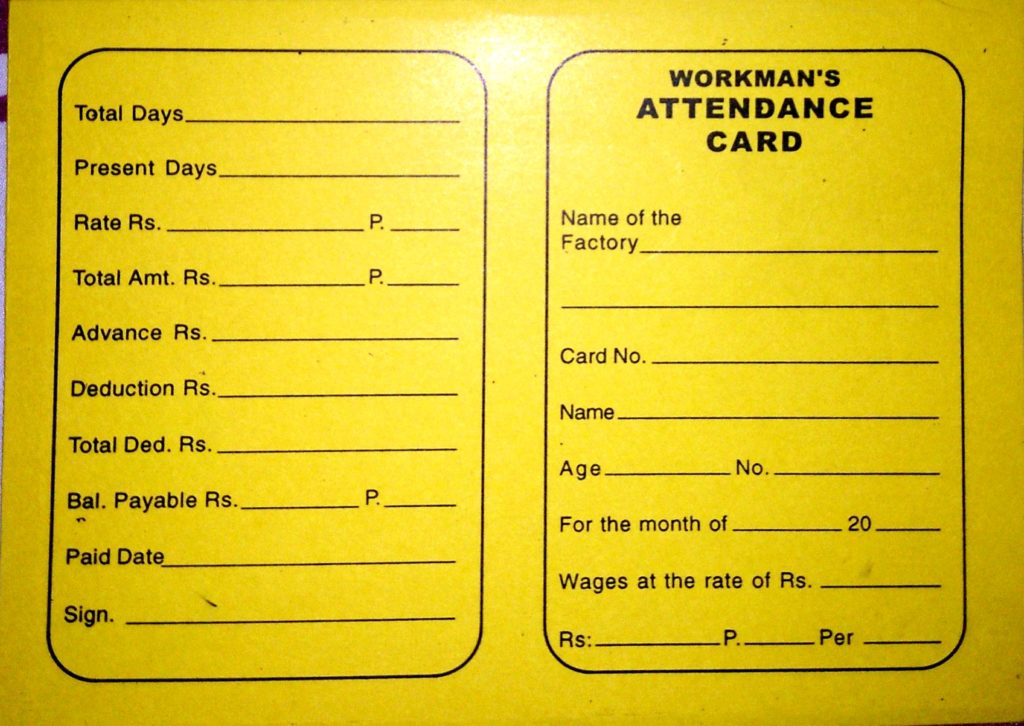 Establishment Act Attendance Card